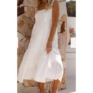 NWT Billy J Womens White Liza Midi Dress Sz 6 Cottagecore Peasant Tiered Boho